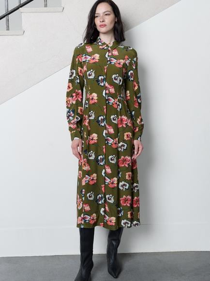French Connection Abbie Floral Shirt Dress, Moss Green, Moss Green