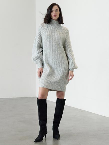 French Connection Alev Funnel Neck Knit Mini Dress, Soft Grey, Soft Grey