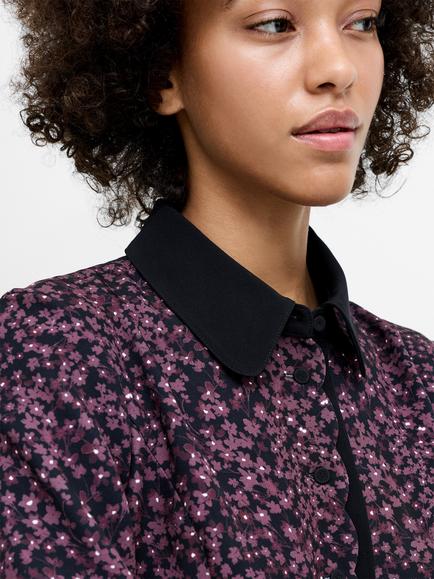 French Connection Audrey Floral Tailored Mini Shirt Dress, Black/Cherry Liqueur - view 2, Black/Cherry Liqueur