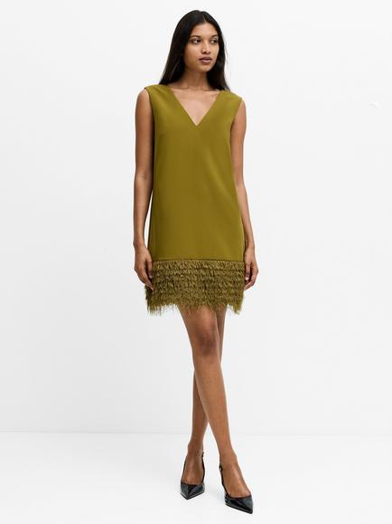 French Connection Azra Faux Feather Trim Mini Dress, Moss Green - view 2, Moss Green
