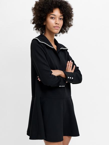 French Connection Azra Faux Pearl Collar Mini Dress, Black - view 2, Black