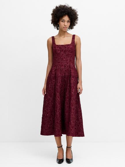 French Connection Milenda Floral Sleeveless Midi Dress, Cherry Liqueur, Cherry Liqueur