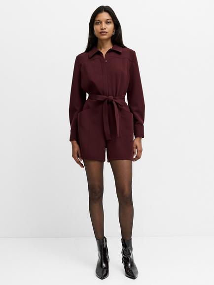 French Connection Jaiden Belted Playsuit, Cherry Liqueur, Cherry Liqueur
