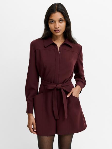 French Connection Jaiden Belted Playsuit, Cherry Liqueur - view 2, Cherry Liqueur