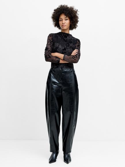 French Connection Juniper Faux Leather Barrel Leg Trousers, Black, Black