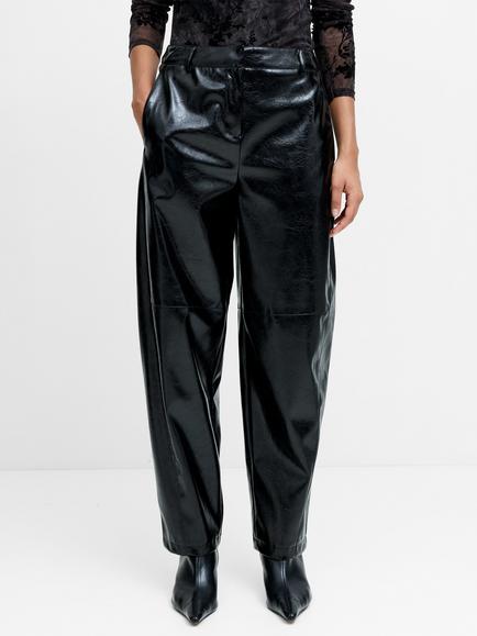 French Connection Juniper Faux Leather Barrel Leg Trousers, Black - view 2, Black
