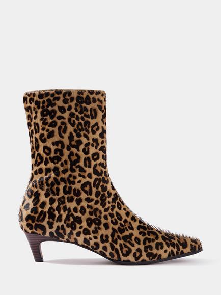 Mint Velvet Leather Leopard Ankle Boots, Brown/Multi, Brown/Multi