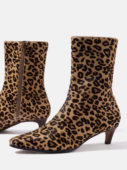 Mint Velvet Leather Leopard Ankle Boots, Brown/Multi - view 2, Brown/Multi