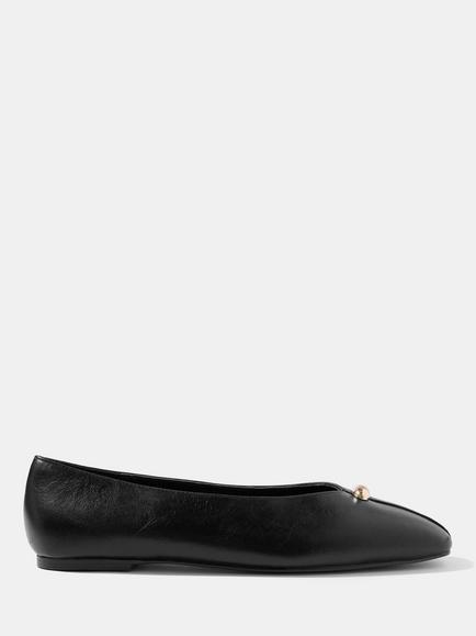 Mint Velvet Leather Flat Ballet Pumps, Dark Green, Dark Green