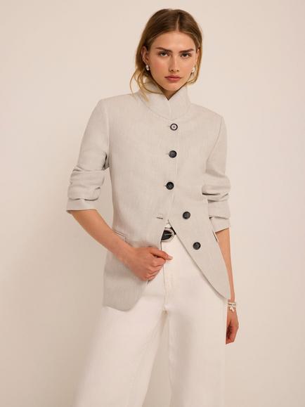 Mint Velvet Stand Collar Blazer, Pale Grey, Pale Grey