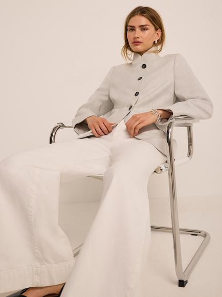 Mint Velvet Stand Collar Blazer, Pale Grey - view 2, Pale Grey