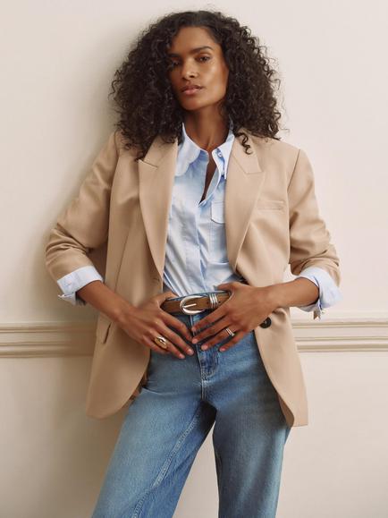 Mint Velvet Single Breasted Blazer, Natural, Natural