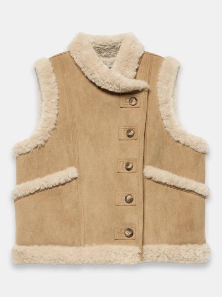 Mint Velvet Suede and Faux Fur Gilet, Brown Camel, Brown Camel