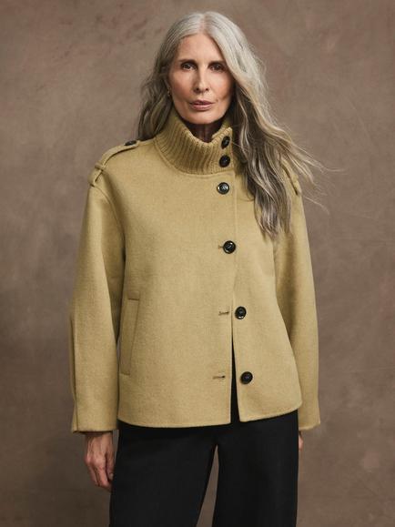Mint Velvet Ribbed Funnel Neck Jacket, Pistachio - view 2, Pistachio