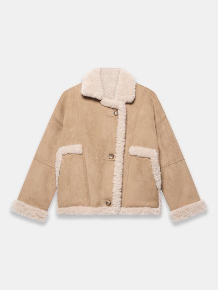 Mint Velvet Reversible Faux Fur Jacket, Brown Camel, Brown Camel