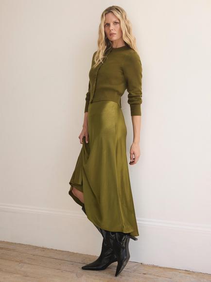 Mint Velvet Multitasker Cotton Blend A-Line Midi Dress, Olive Green - view 2, Olive Green