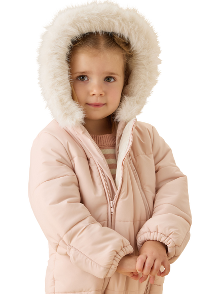 MORI Baby Hooded Padded Snowsuit, Peach Whip - view 2, Peach Whip