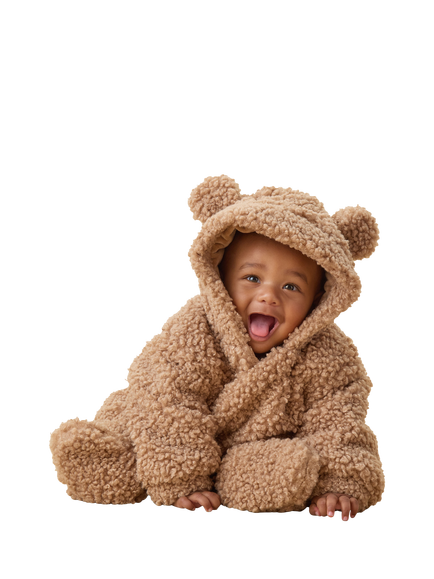 MORI Baby Hooded Bear Cub Pramsuit, Sesame - view 2, Sesame