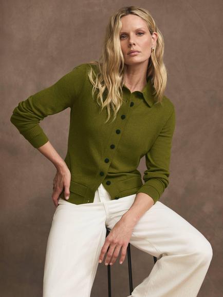 Mint Velvet Fine Knit Cardigan, Green - view 2, Green