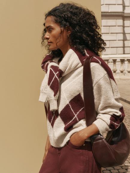 Mint Velvet Argyle Knit Jumper, Natural/Brown - view 2, Natural/Brown