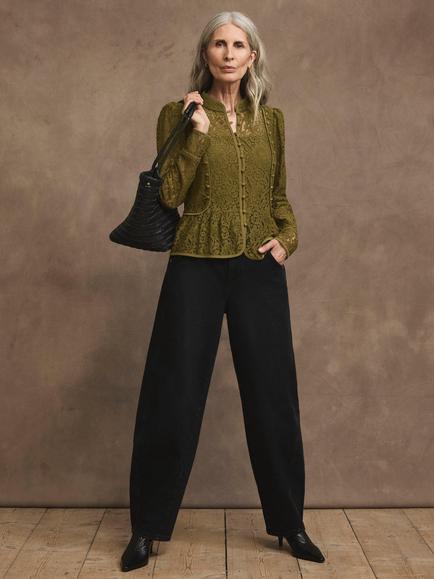Mint Velvet Lace Military Blouse, Olive Green - view 2, Olive Green