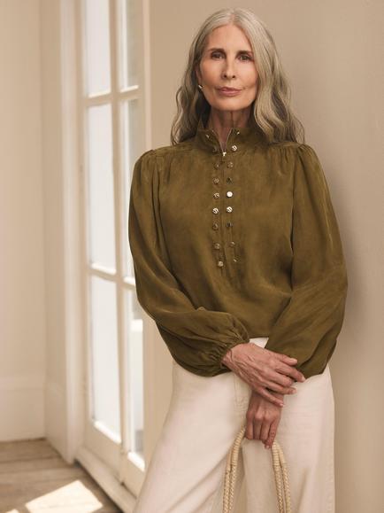 Mint Velvet Zip Neck Blouse, Olive Green, Olive Green