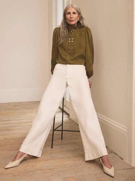 Mint Velvet Zip Neck Blouse, Olive Green - view 2, Olive Green