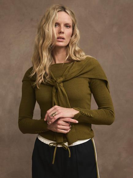 Mint Velvet Scarf Detail Jumper, Olive Green, Olive Green