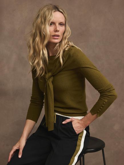 Mint Velvet Scarf Detail Jumper, Olive Green - view 2, Olive Green