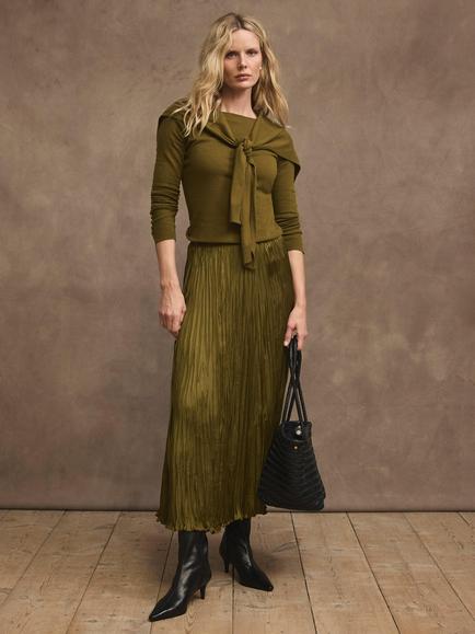 Mint Velvet Crinkle Maxi Skirt, Olive Green, Olive Green