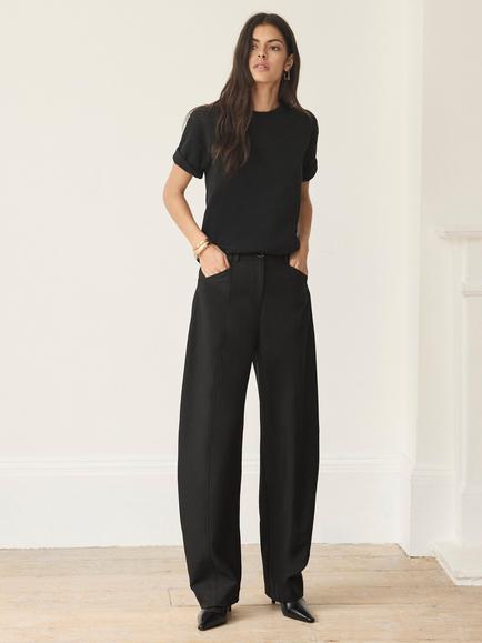 Mint Velvet Barrel Leg Trousers, Black - view 2, Black