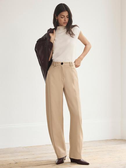 Mint Velvet Barrel Leg Trousers, Black, Natural