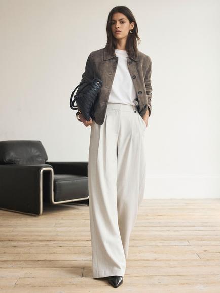 Mint Velvet Tailored Pleated Wide Trousers, Pale Grey, Pale Grey