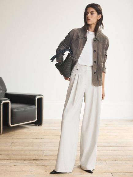 Mint Velvet Tailored Pleated Wide Trousers, Pale Grey - view 2, Pale Grey