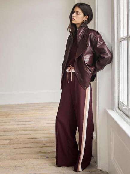 Mint Velvet Stripe Wide Leg Joggers, Burgundy/Multi - view 2, Burgundy/Multi