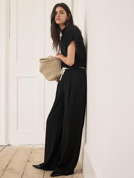 Mint Velvet Tailored Wide Leg Trousers, Black - view 2, Black