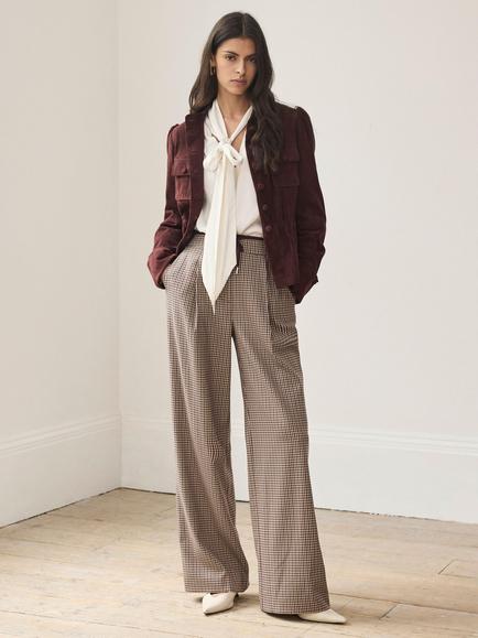 Mint Velvet Tailored Mid Rise Wide Leg Trousers, Burgundy/Multi, Burgundy/Multi