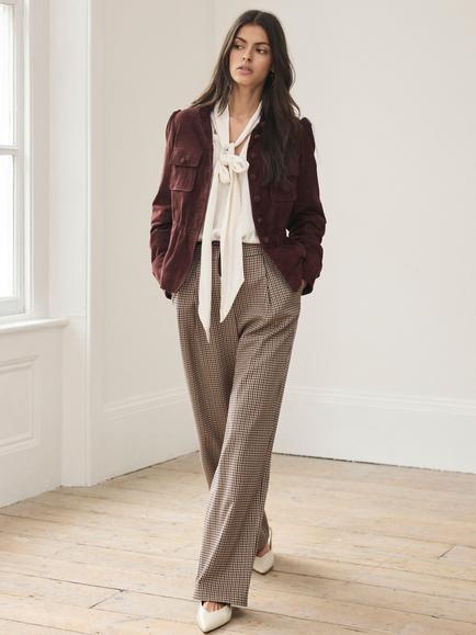 Mint Velvet Tailored Mid Rise Wide Leg Trousers, Burgundy/Multi - view 2, Burgundy/Multi