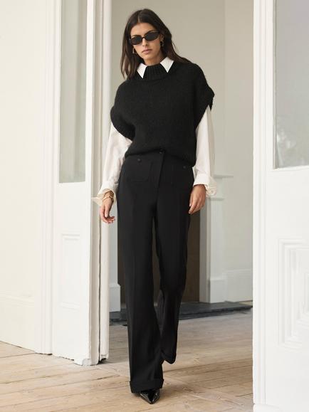 Mint Velvet Tailored Flared Trousers, Black, Black