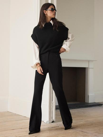 Mint Velvet Tailored Flared Trousers, Black - view 2, Black