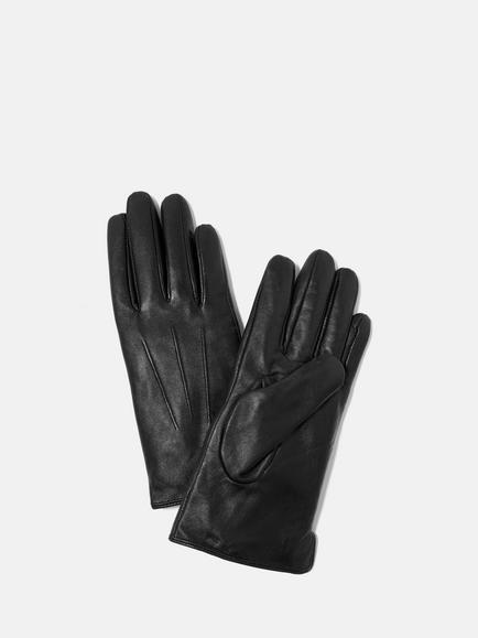 Mint Velvet Leather Short Gloves, Black - view 2, Black