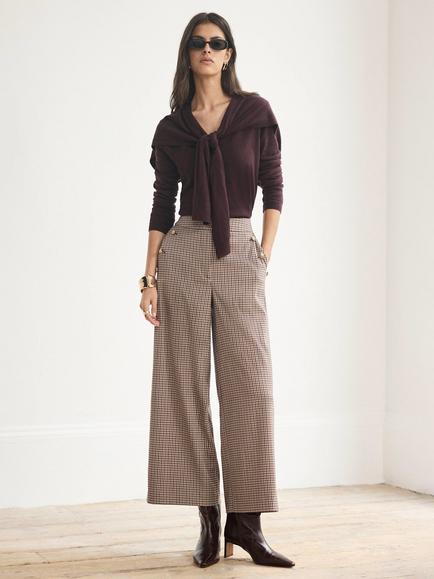 Mint Velvet Cropped Wide Leg Trousers, Red Burgundy, Red Burgundy