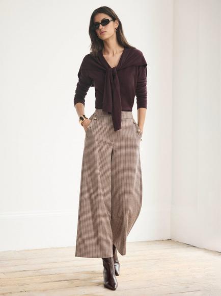 Mint Velvet Cropped Wide Leg Trousers, Red Burgundy - view 2, Red Burgundy