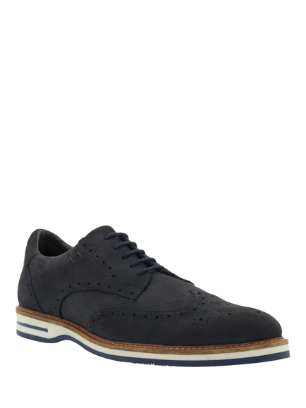 Dune London Barkings Nubuck Wide Fit Brogues, Navy - view 2, Navy