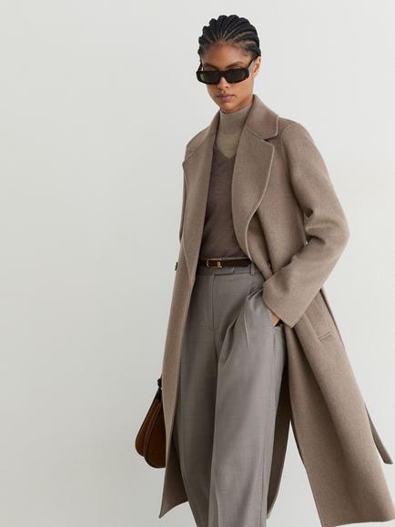 Reiss Thea Wool Blend Longline Overcoat, Neutral Melange, Neutral Melange