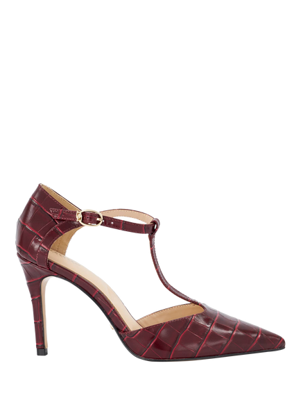 Dune London Castered Crocodile Effect Leather Court Shoes, Burgundy, Burgundy