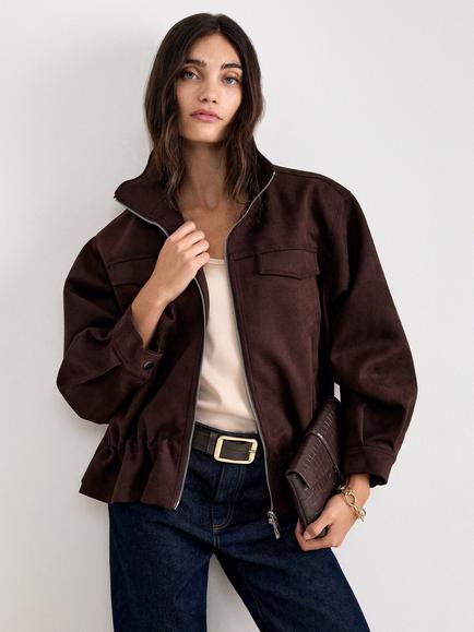 Phase Eight Nina Funnel Neck Suedette Jacket, Brown, Brown