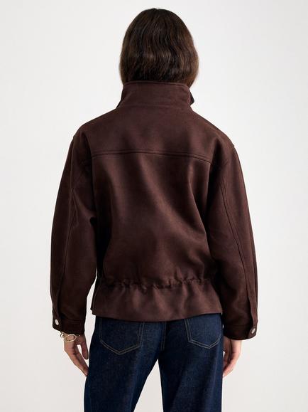 Phase Eight Nina Funnel Neck Suedette Jacket, Brown - view 2, Brown