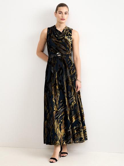 Phase Eight Carrie Velvet Cowl Neck Maxi Dress, Black Multi, Black Multi