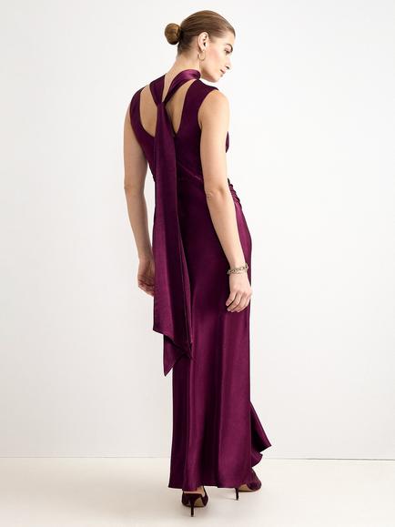 Phase Eight Evette Satin Maxi Dress, Burgundy - view 2, Burgundy